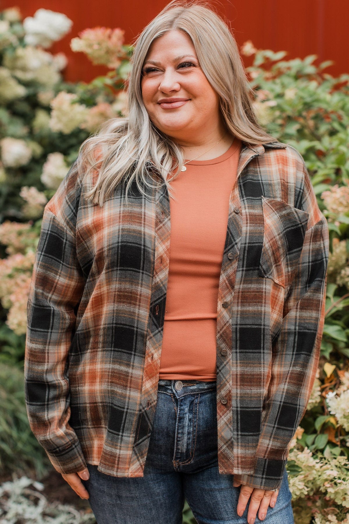 Remarkable Moments Plaid Top- Amber & Grey