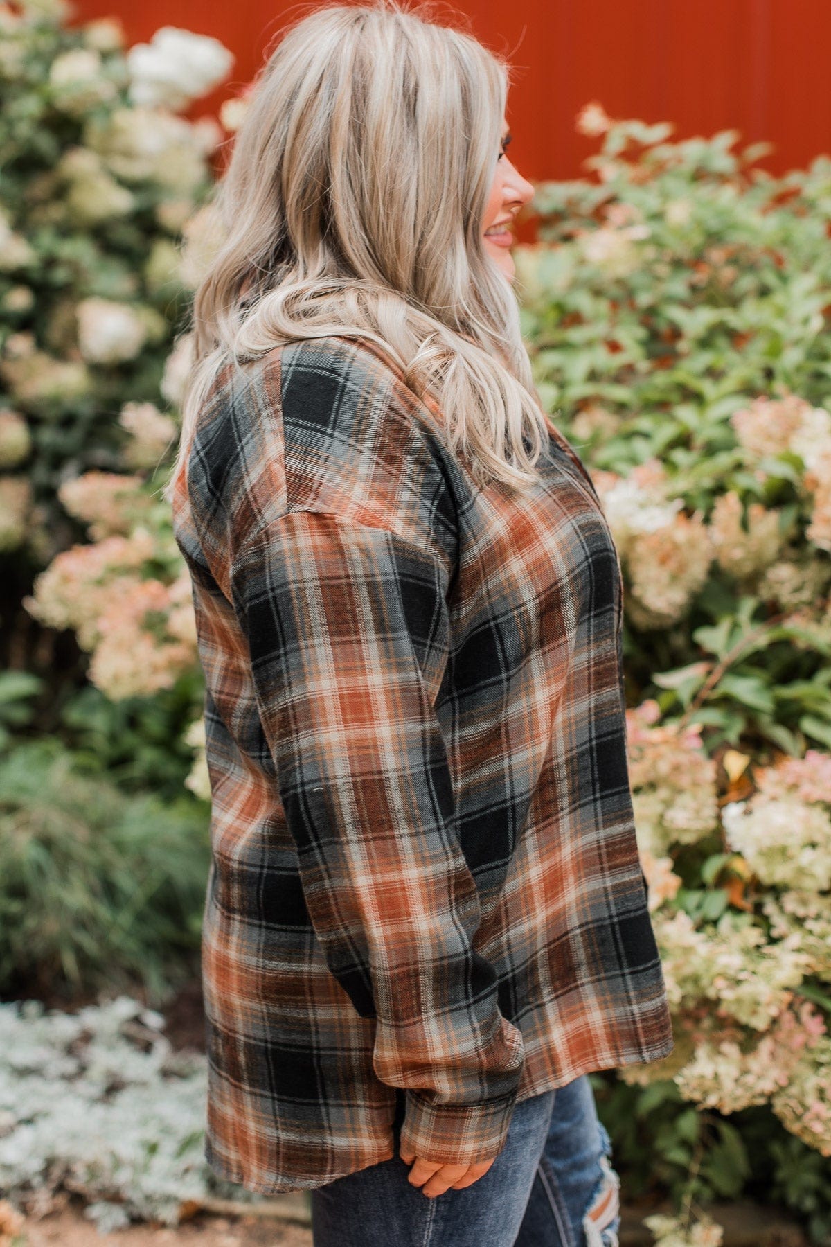 Remarkable Moments Plaid Top- Amber & Grey