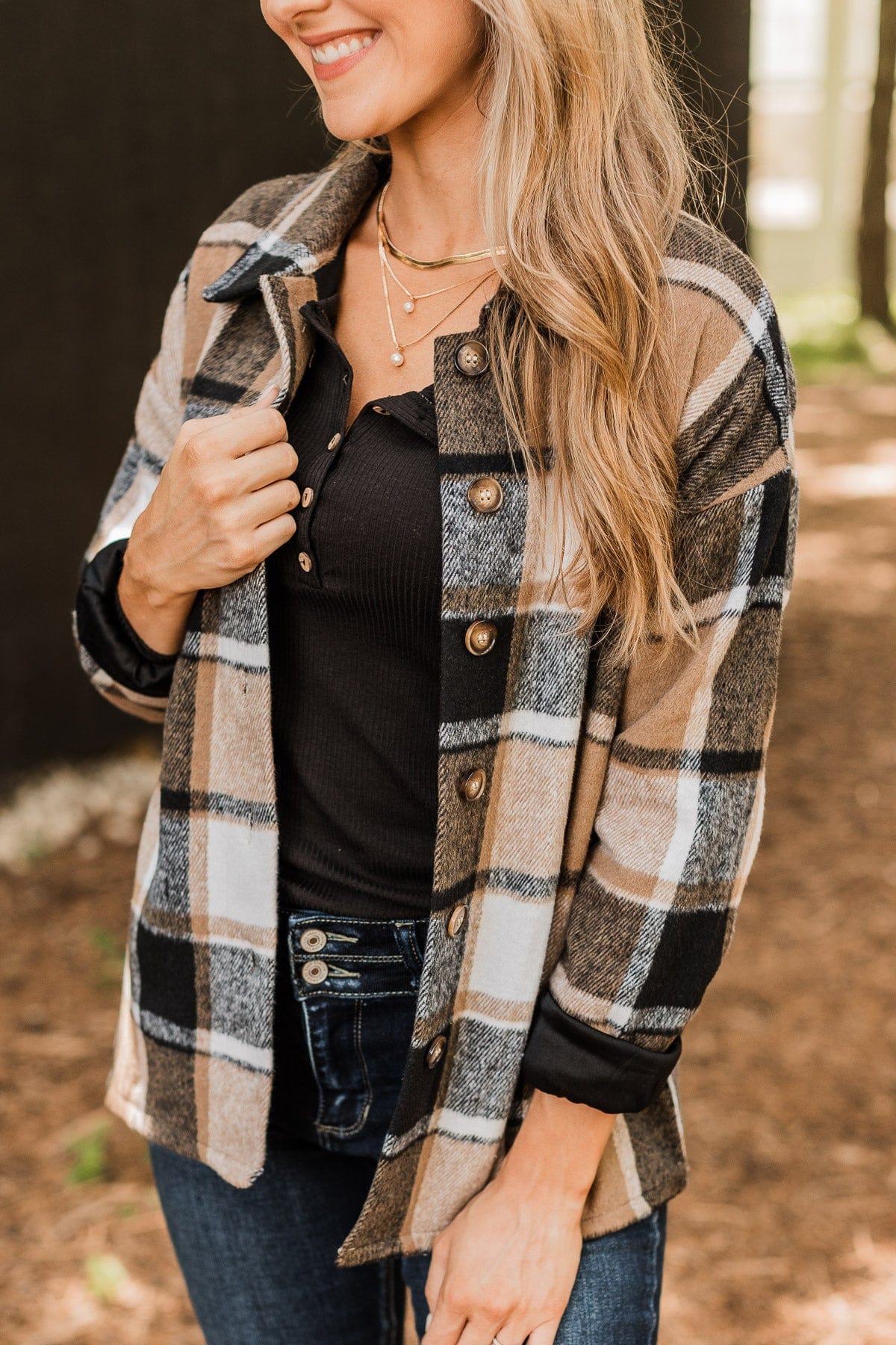 Start The Bonfire Embellished Plaid Jacket