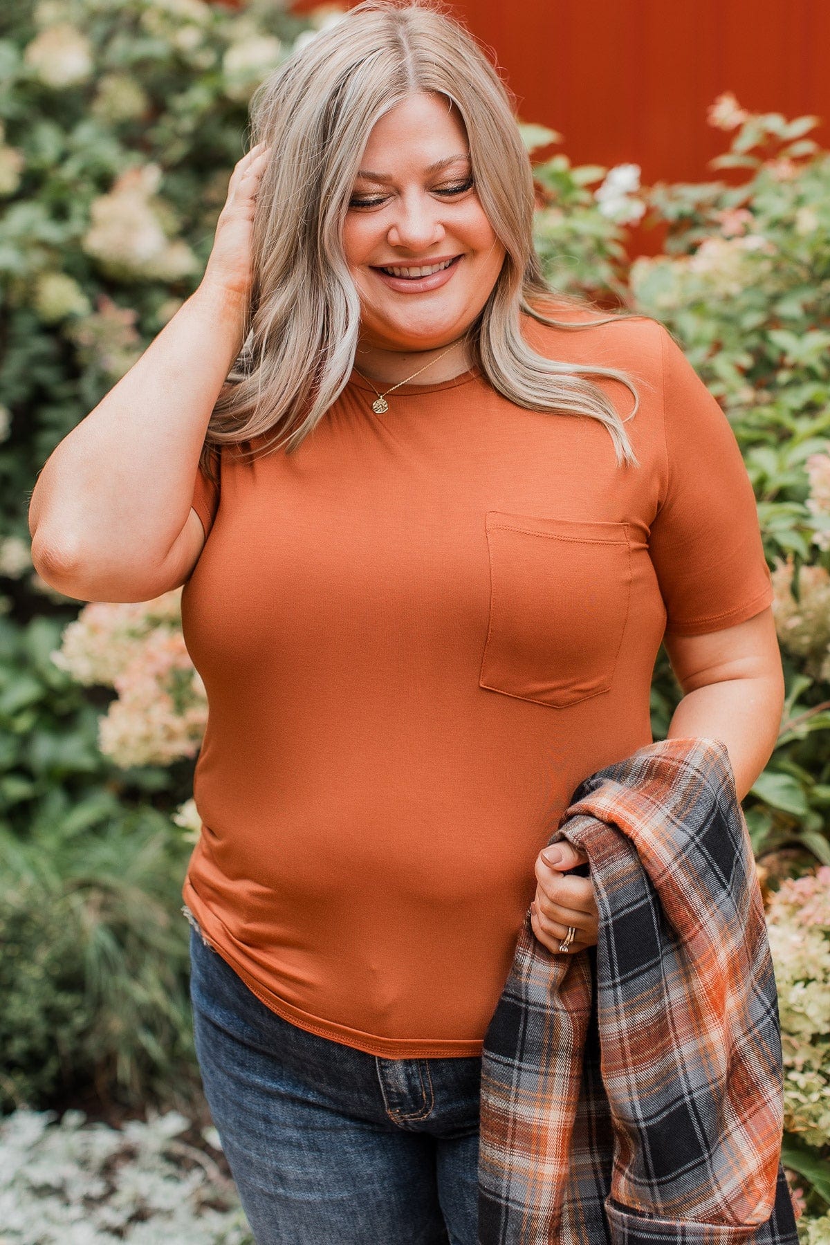Casual Days Knit Pocket Top- Pumpkin