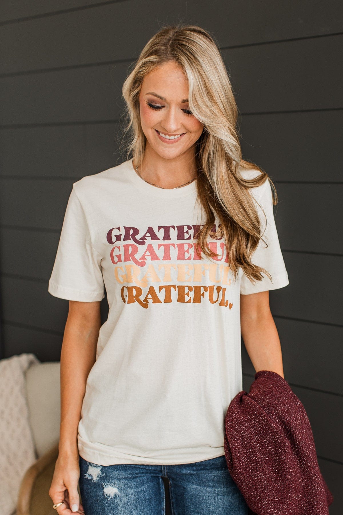 Always "Grateful" Graphic Tee- Cream