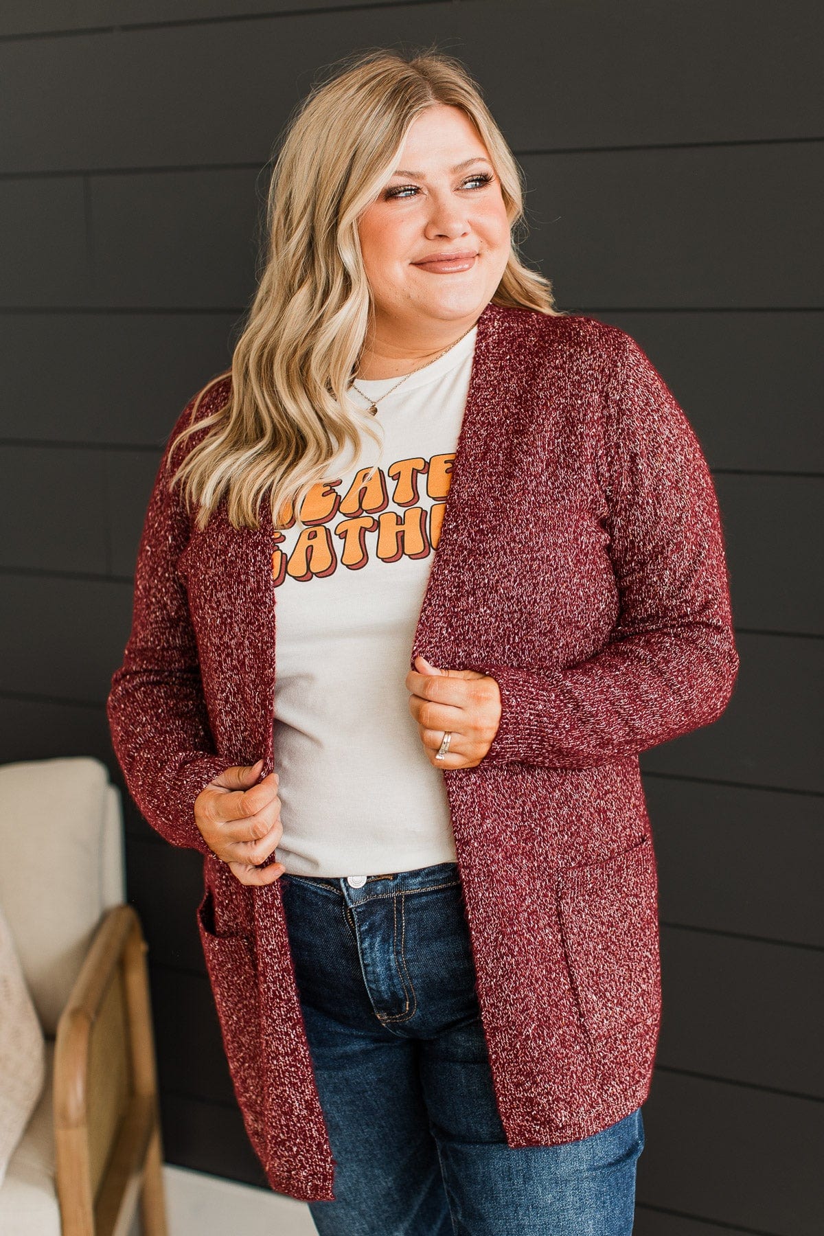 Props To You Sprinkle Knit Cardigan- Burgundy