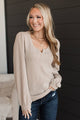 Uncovering Happiness Ribbed Puff Sleeve Top- Light Taupe