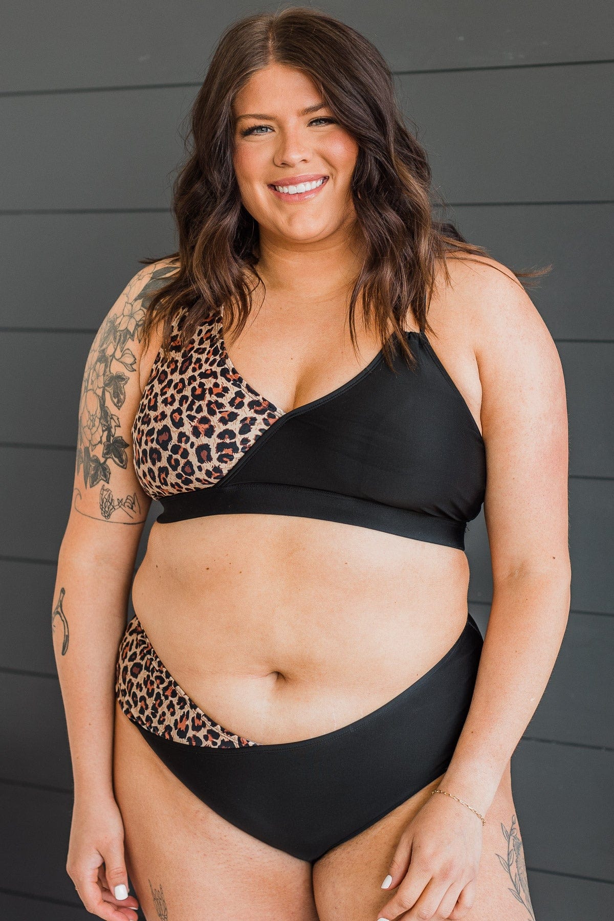 Capture The Coast Swim Top- Black & Natural Leopard – The Pulse Boutique