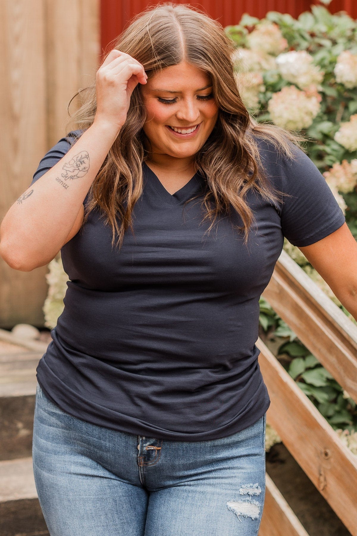 Light The Way V-Neck Top- Navy