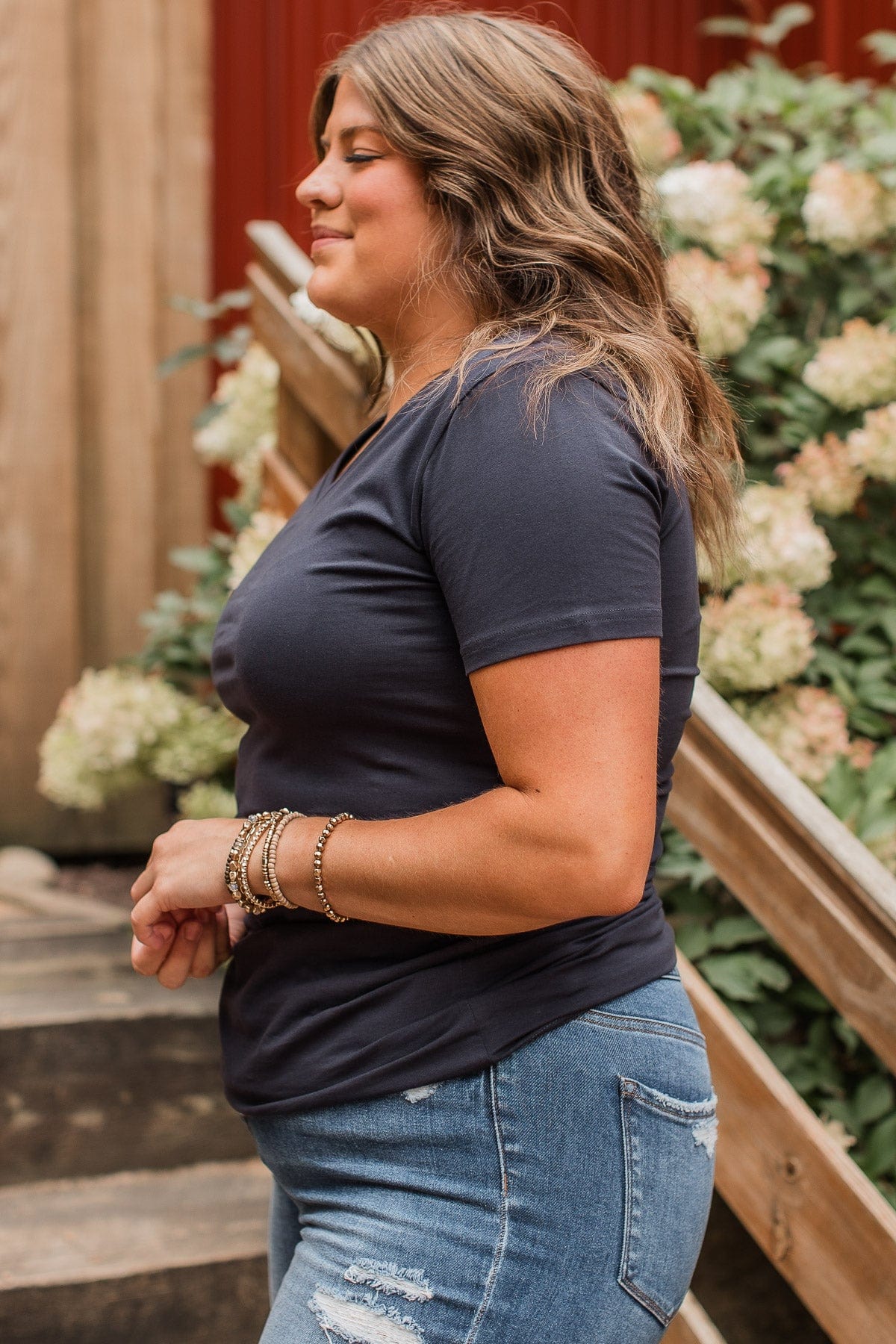 Light The Way V-Neck Top- Navy
