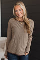 Taking Compliments Striped Knit Sweater- Dark Mocha