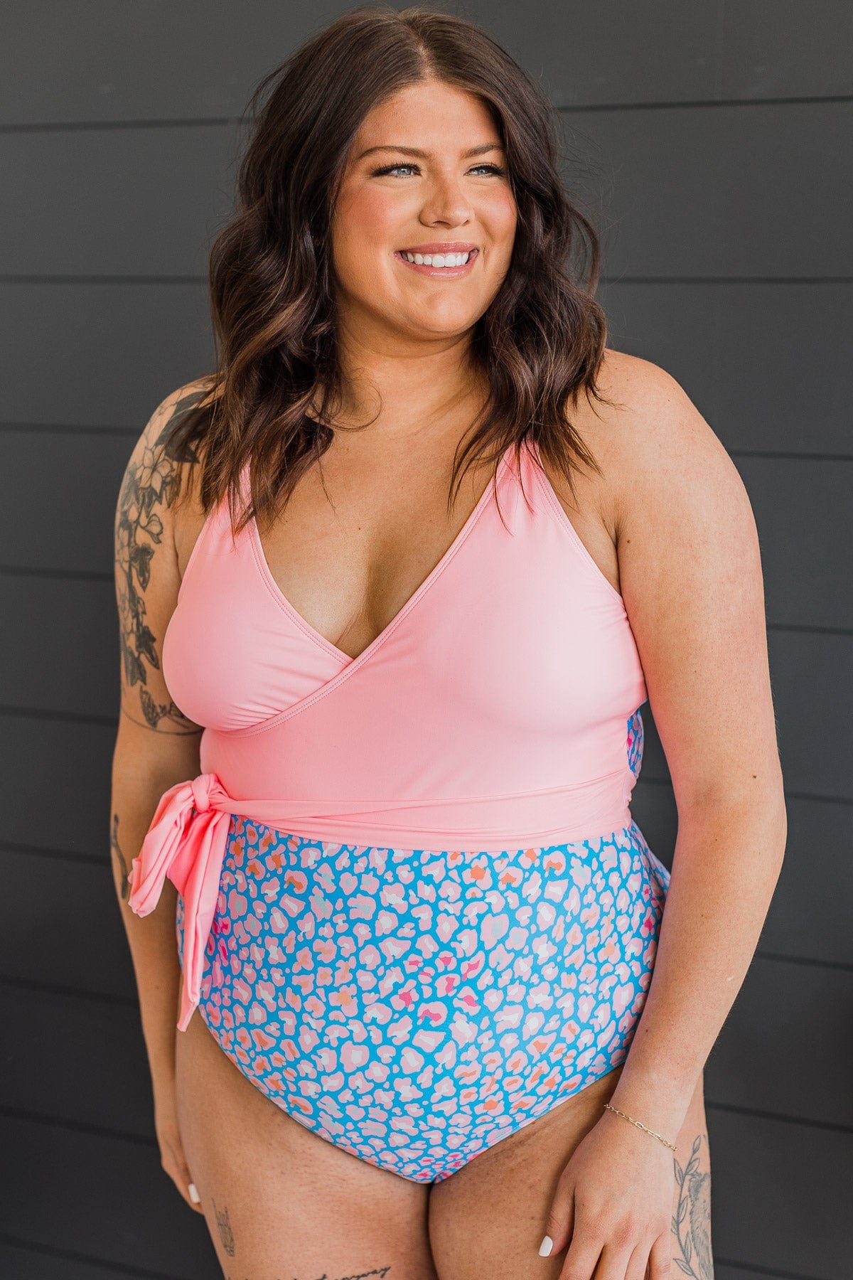 Beach Party One-Piece Swimsuit- Pink & Pastel Leopard
