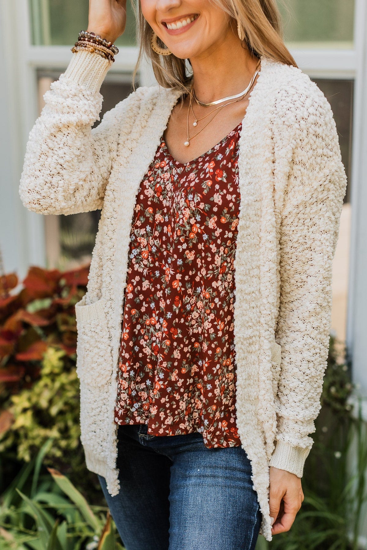 Movie Date Popcorn Knit Cardigan Ivory