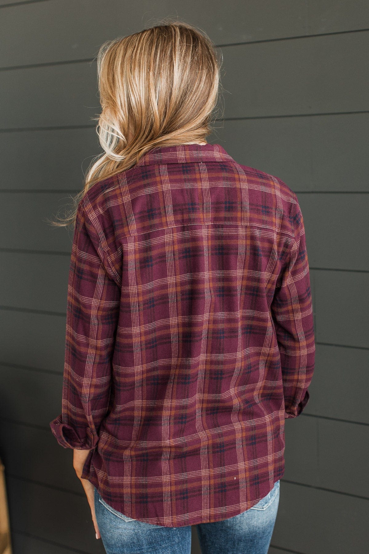 Tell You Everything Plaid Button Top- Plum