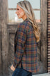Floating On Air Plaid Button Top- Indigo