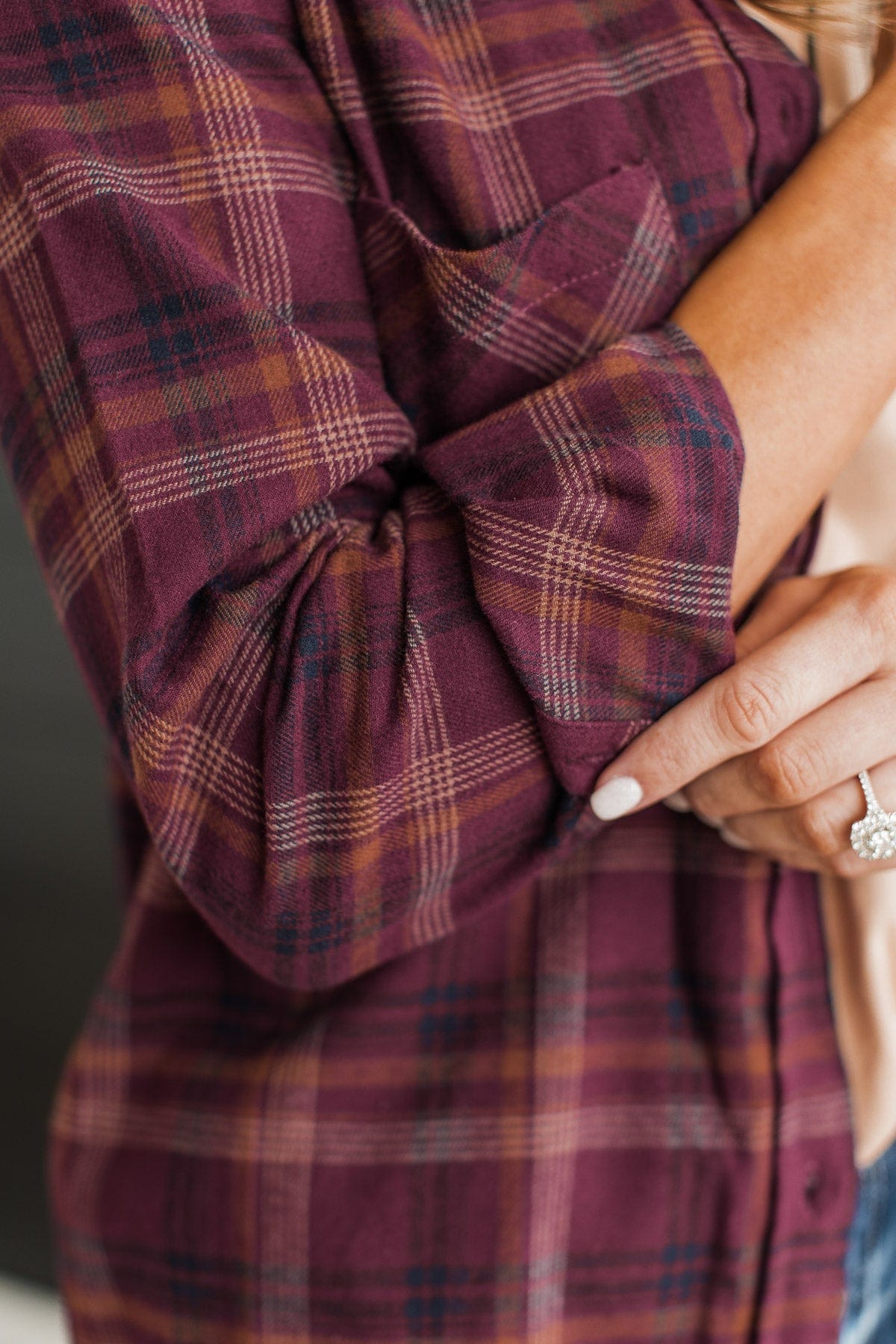 Tell You Everything Plaid Button Top- Plum