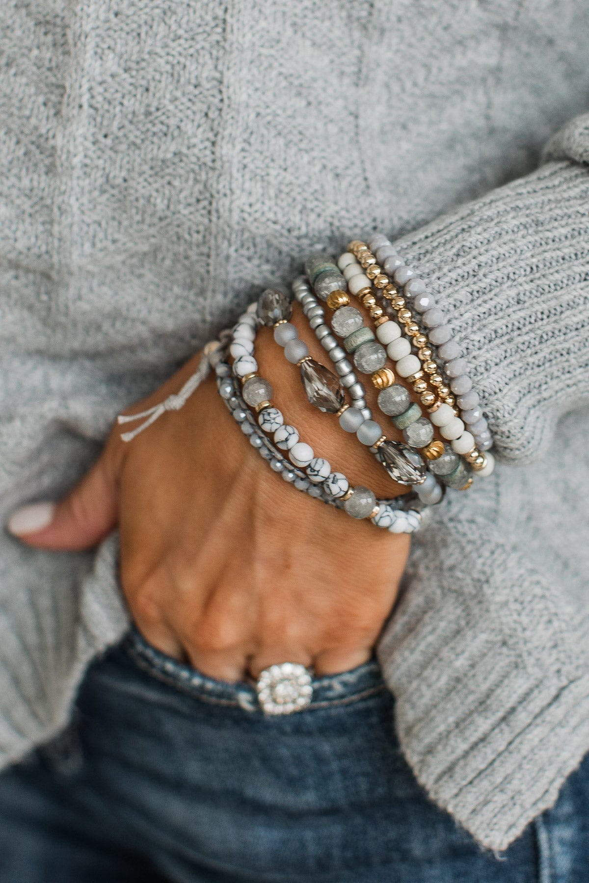 Posh Approach Bracelet Set- Light Grey