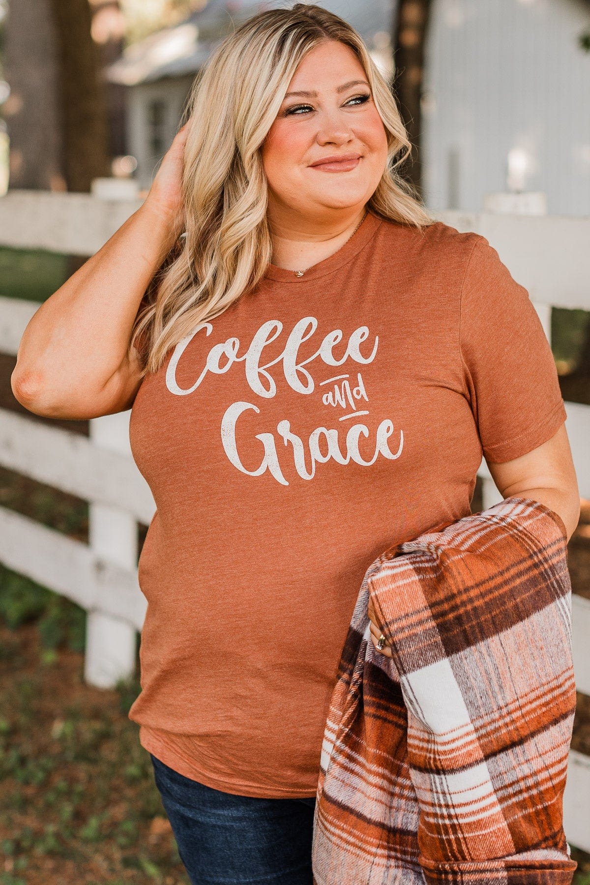 "Coffee & Grace" Graphic Tee- Burnt Orange
