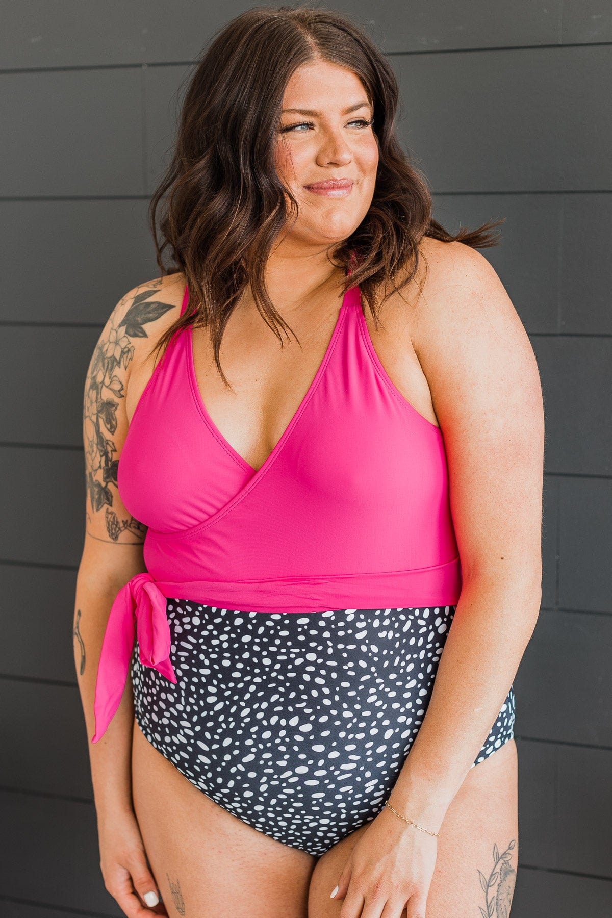 Beach Party One Piece Swimsuit Hot Pink Black Spotted S Swimwear Trista Swimwear Shop The Pulse Boutique