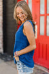 Just Peachy Ribbed Knit Tank Top- Royal Blue