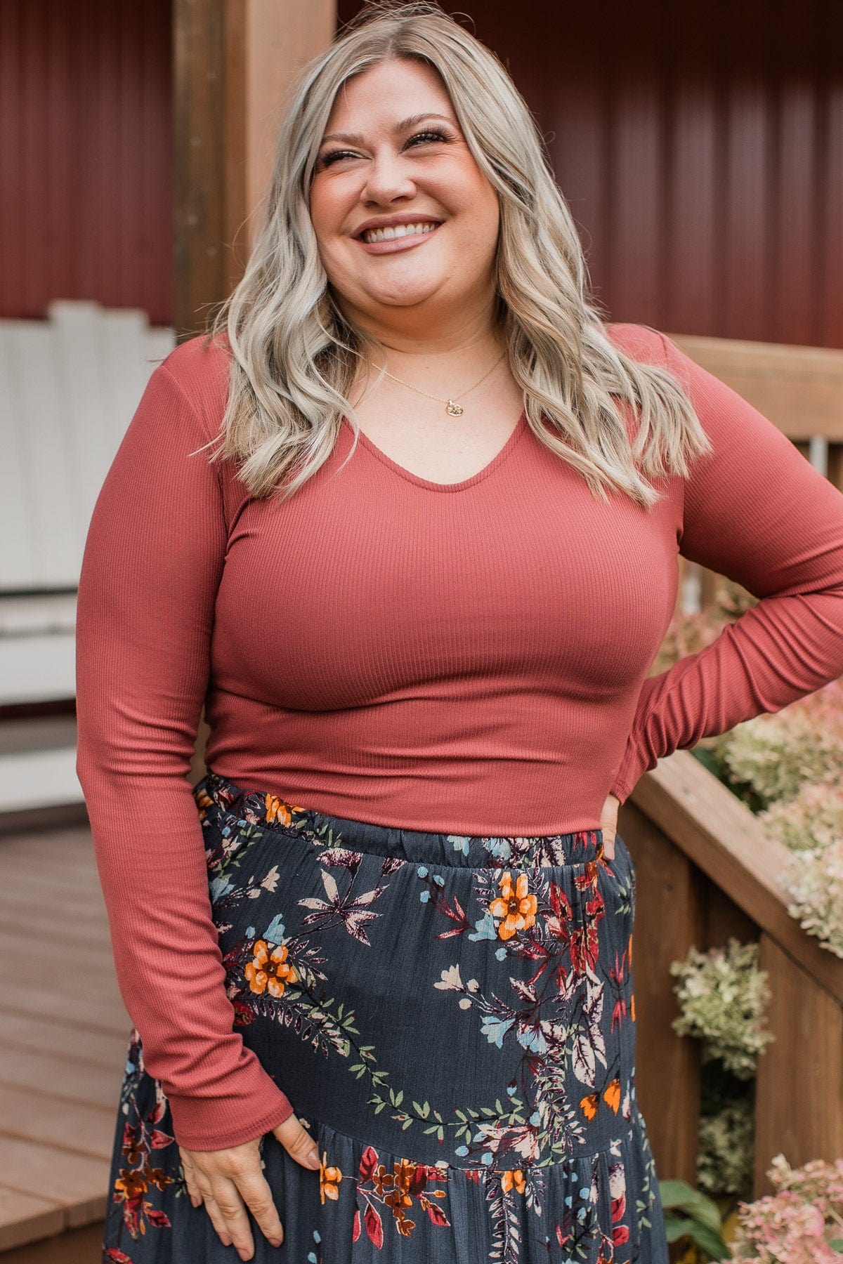 Rib Bodysuit Brick