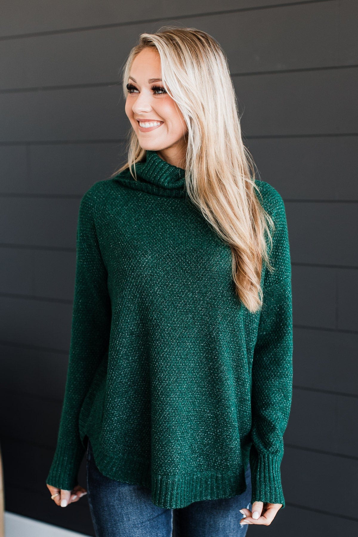 Romance Awaits Turtle Neck Sweater- Forest Green