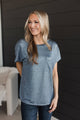 Not So Simple Short Sleeve Top- Denim Blue