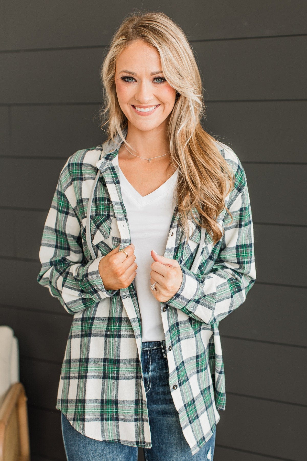 Green hooded flannel best sale