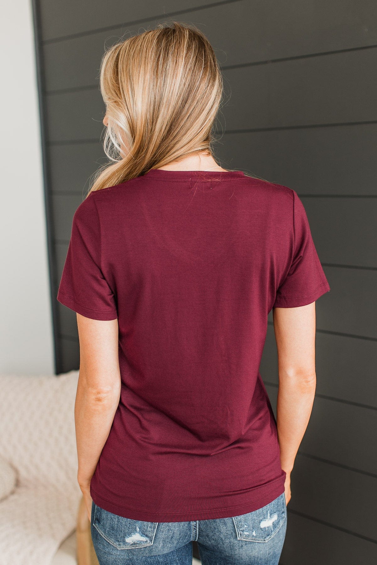 Hello Lovely V-Neck Top- Burgundy