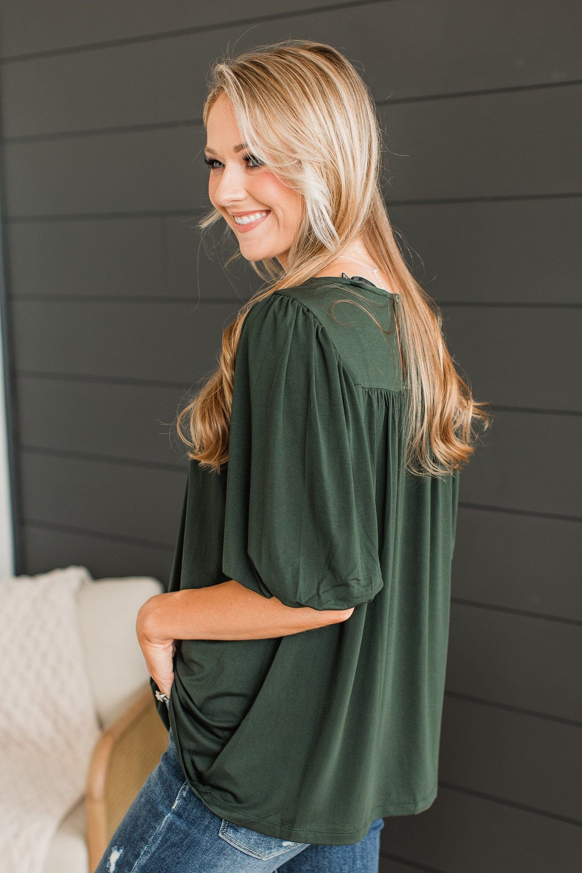Forever Is Ours Knit Blouse- Forest Green