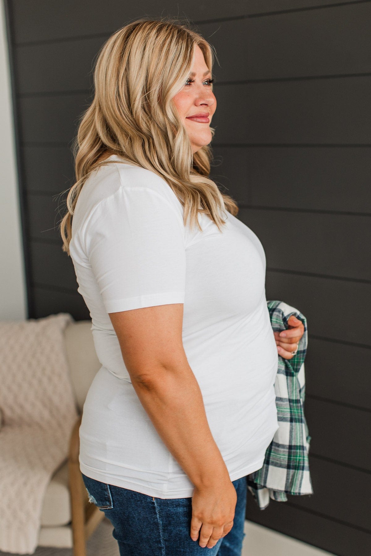 Light The Way V-Neck Top- White