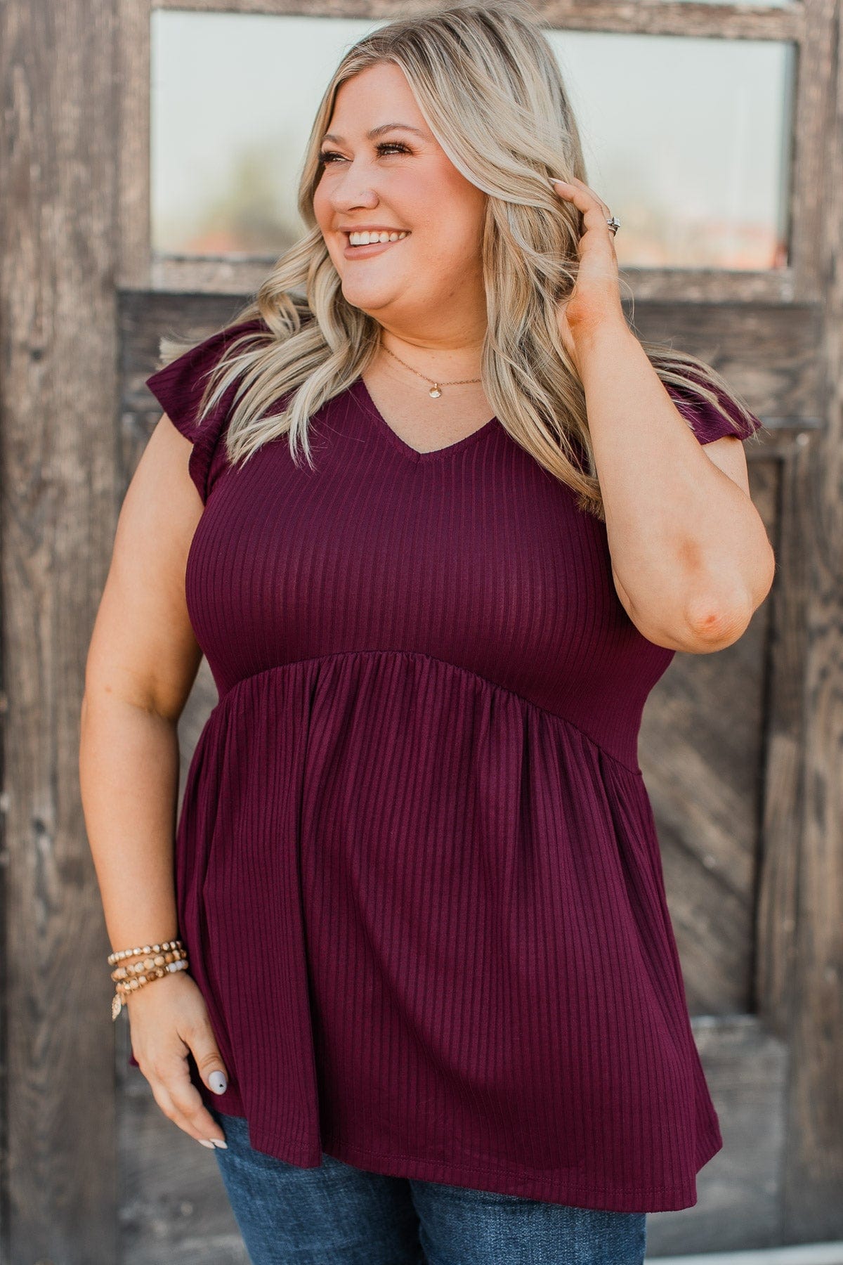Make My Heart Flutter Babydoll Top- Wine