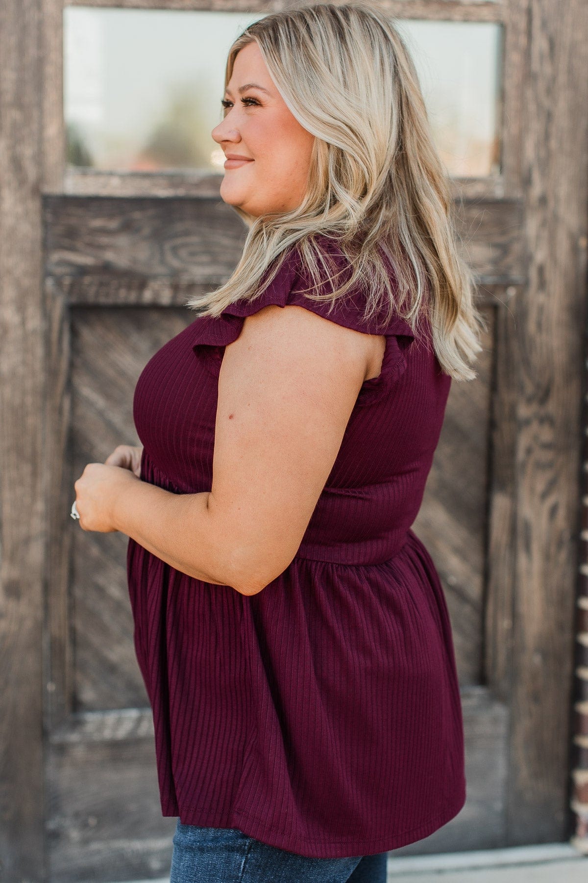 Make My Heart Flutter Babydoll Top- Wine