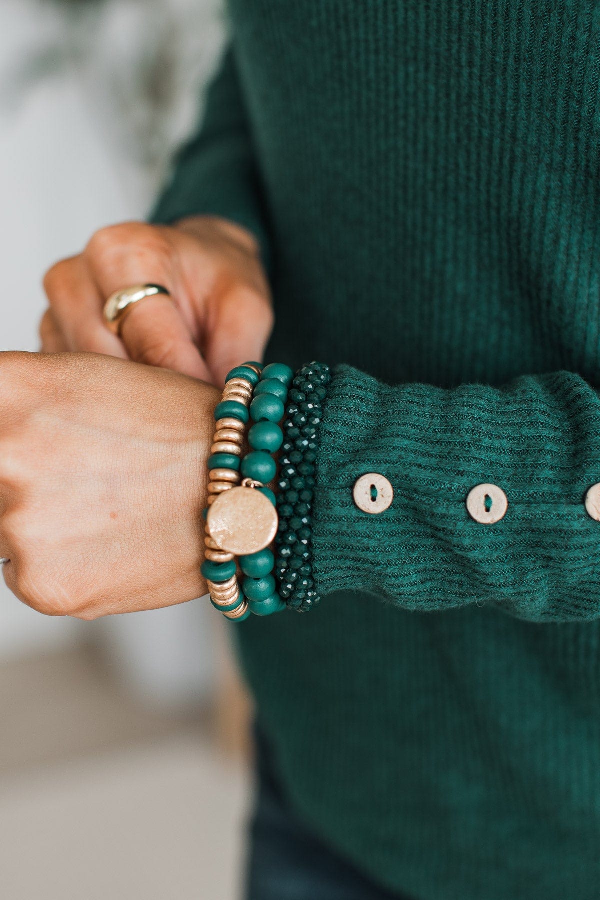 Showing Off Stackable Bracelet Set- Hunter Green