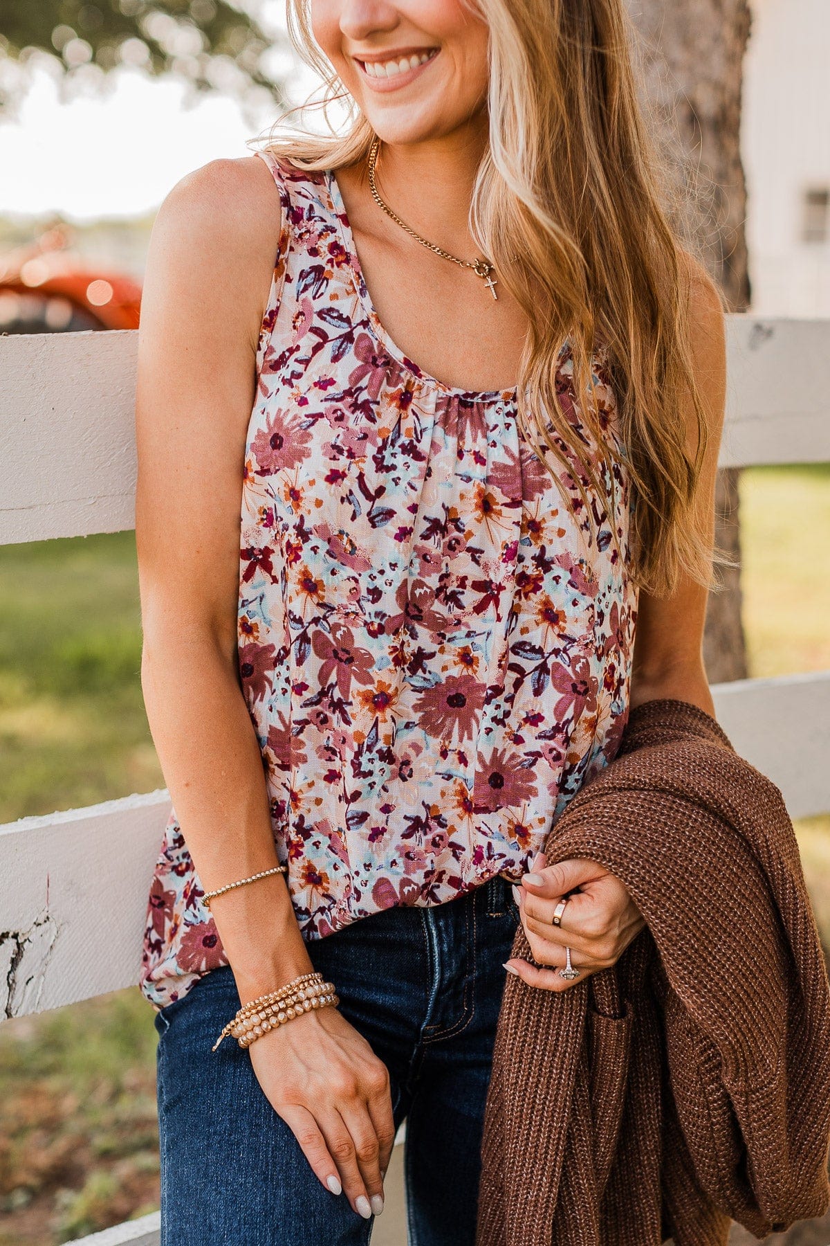 Seeing The Beauty Floral Tank Top- Mauve
