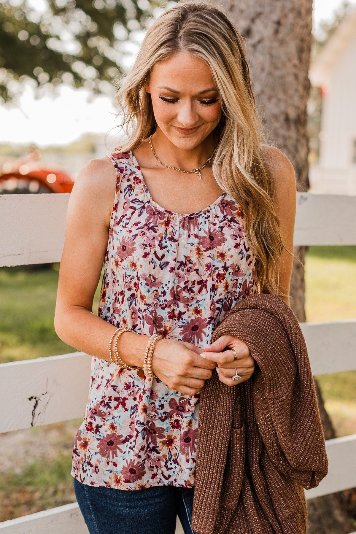 Seeing The Beauty Floral Tank Top- Mauve