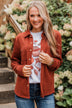 Never Letting Go Button Top- Dark Rust