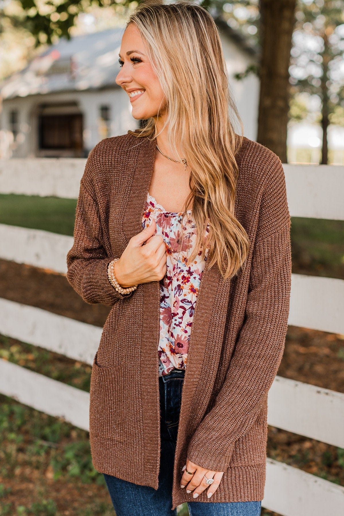 brown sweater cardigan outfit