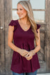 Make My Heart Flutter Babydoll Top- Wine