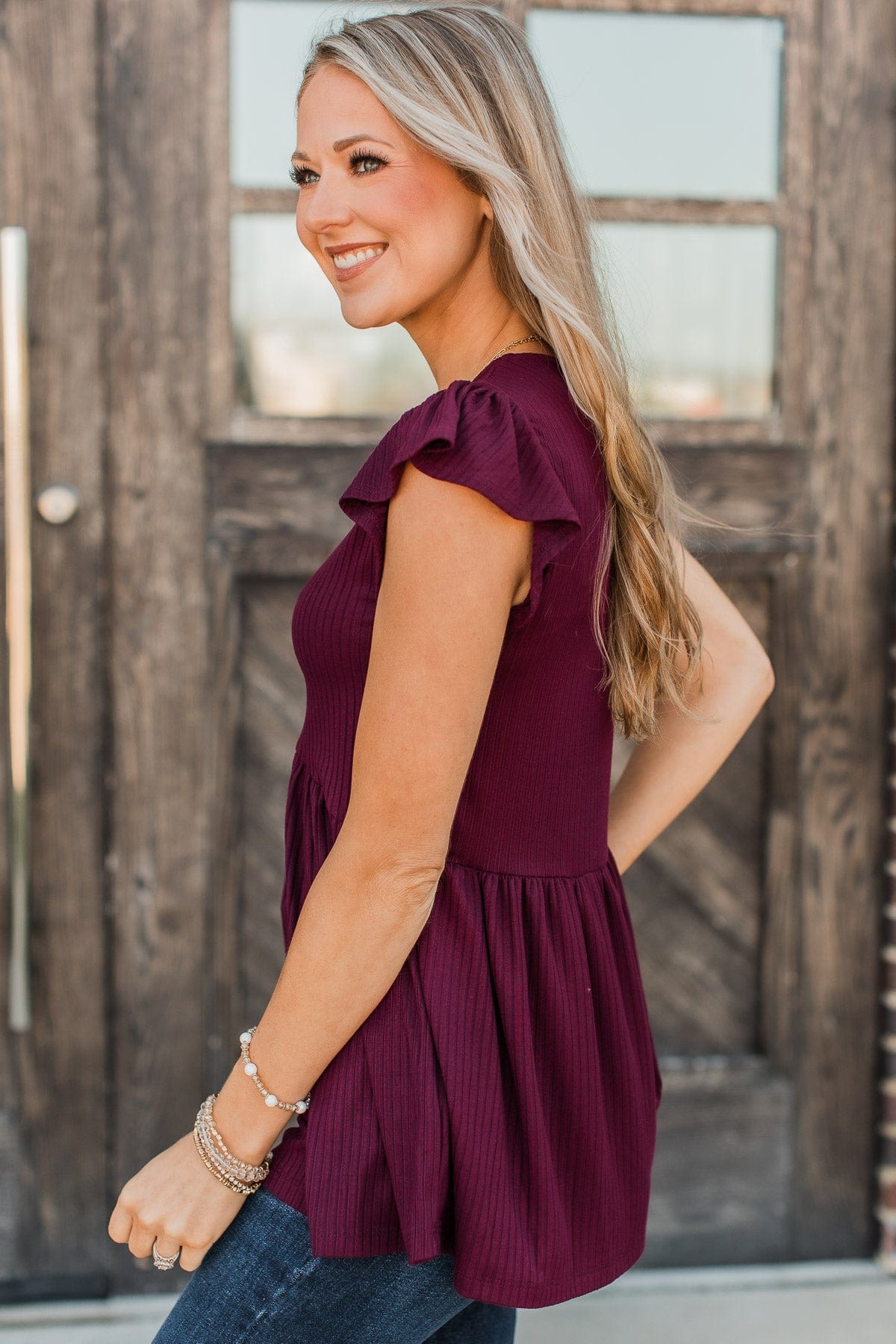 Make My Heart Flutter Babydoll Top- Wine