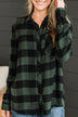 As You Were Plaid Button Top- Hunter Green
