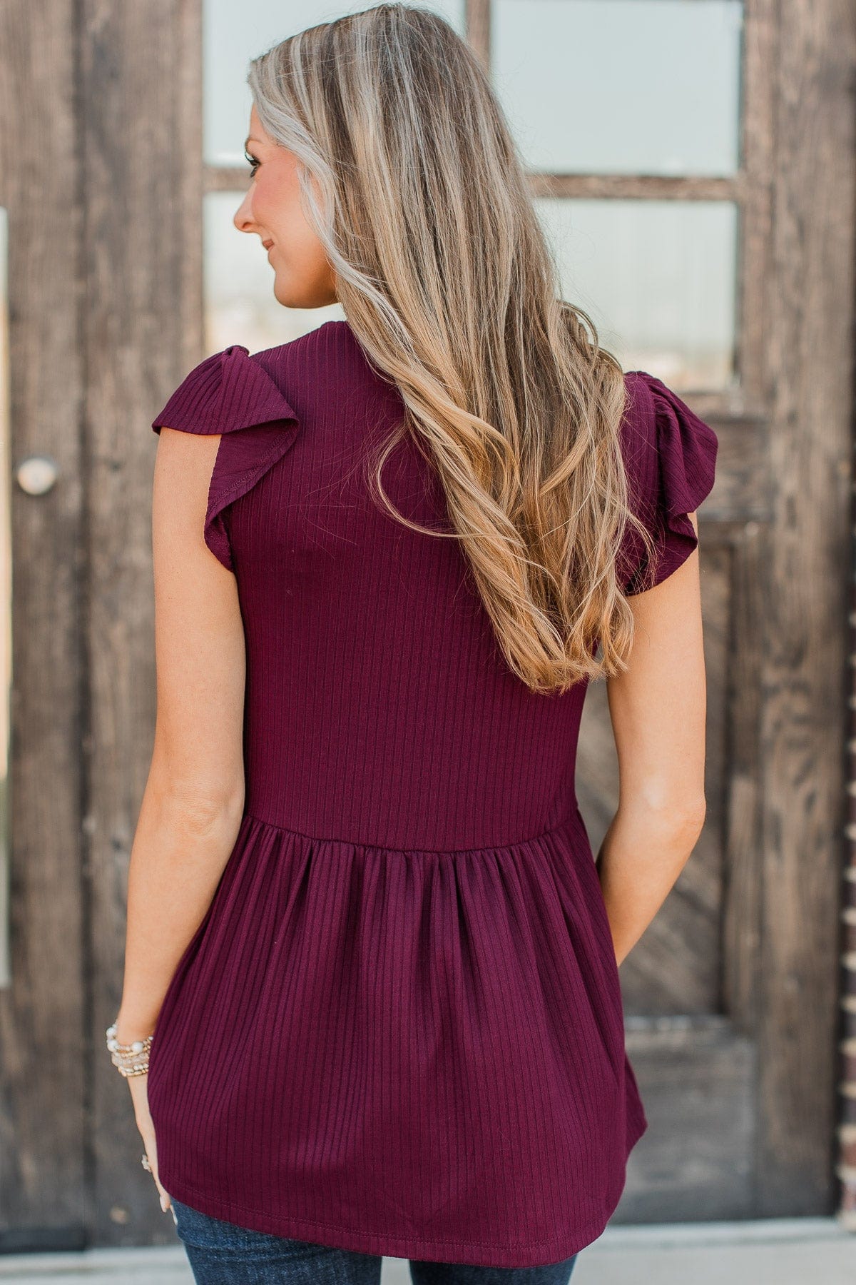 Make My Heart Flutter Babydoll Top- Wine