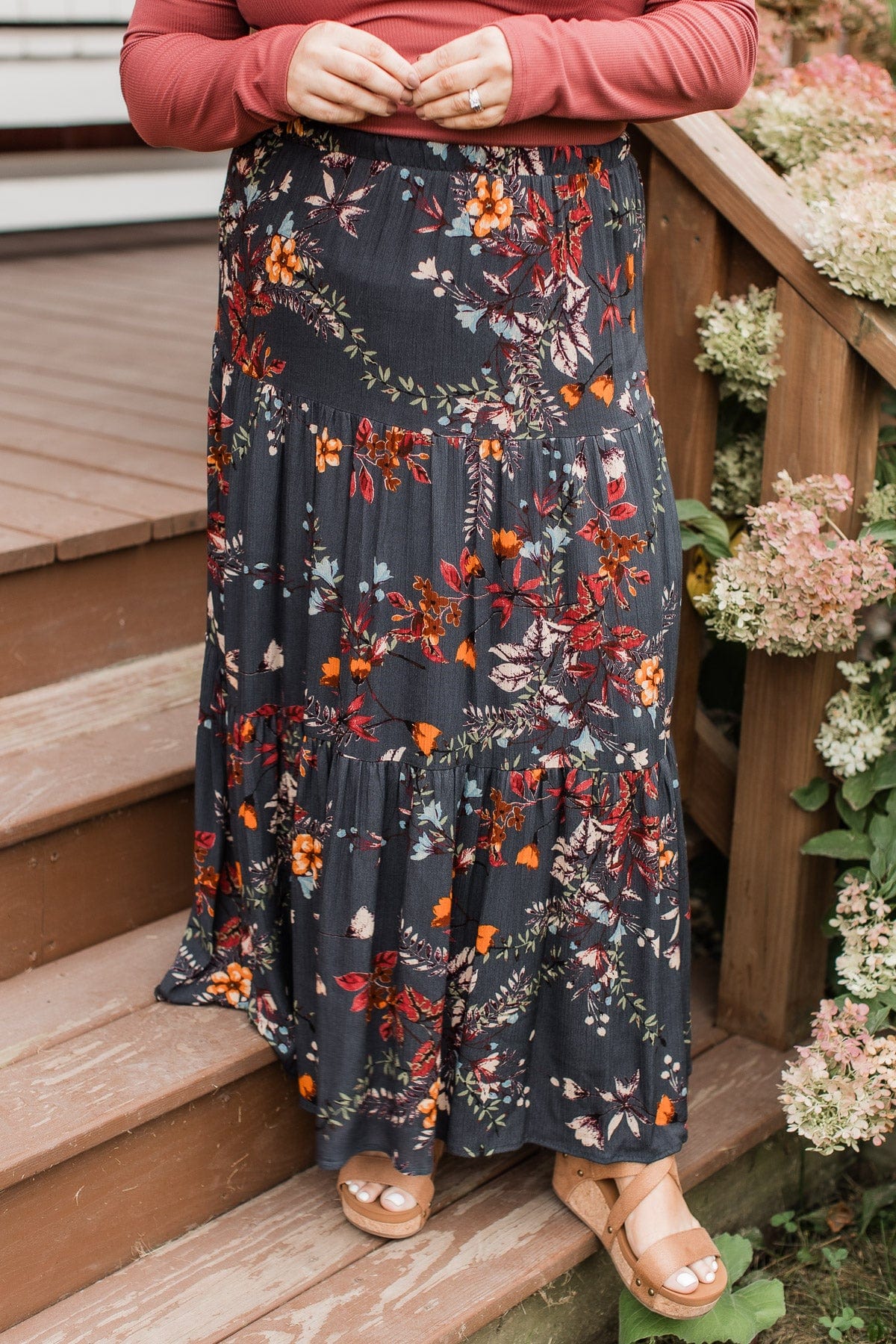Sweet Like Honey Floral Skirt- Navy