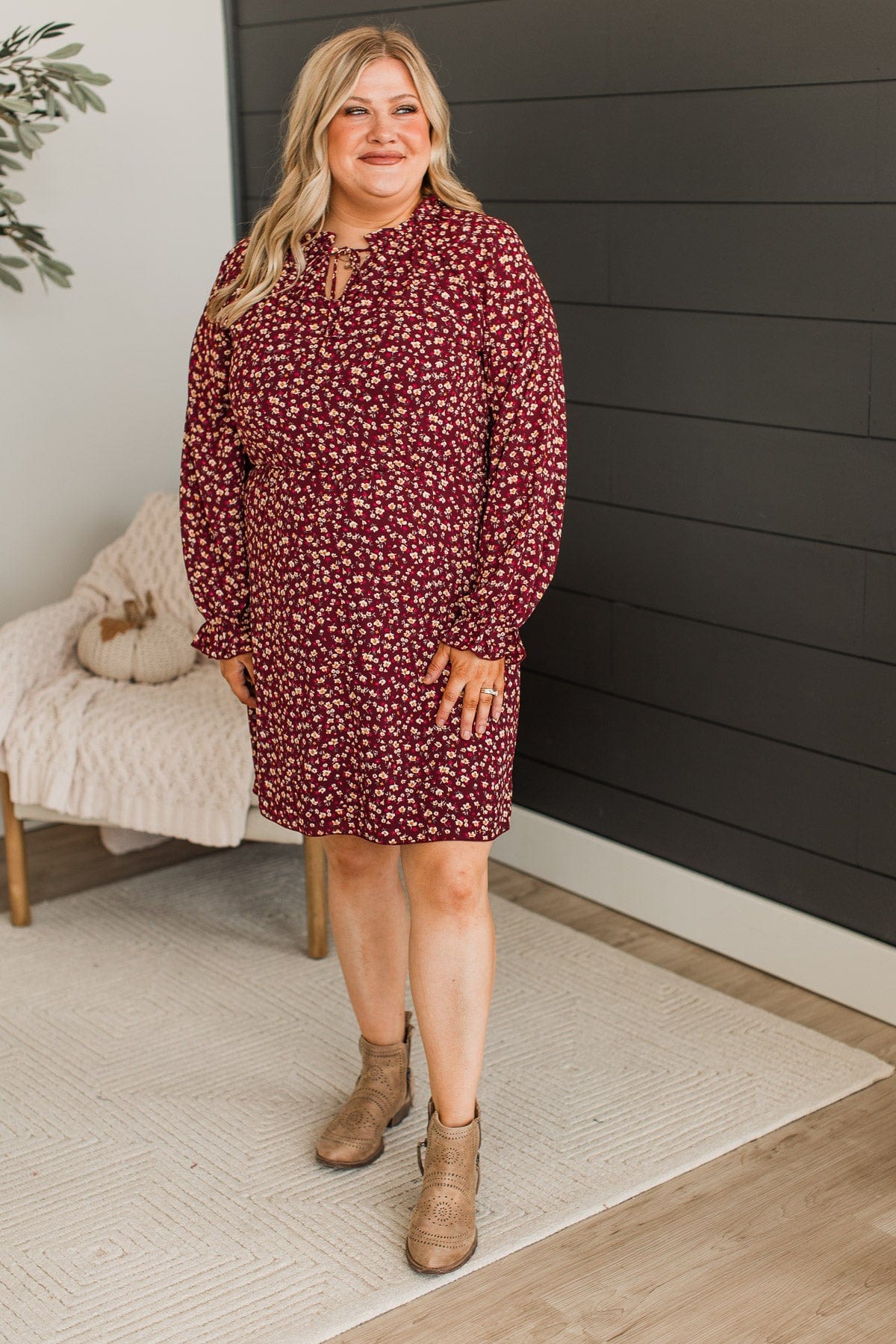 Wonderful Weekend Floral Dress- Burgundy