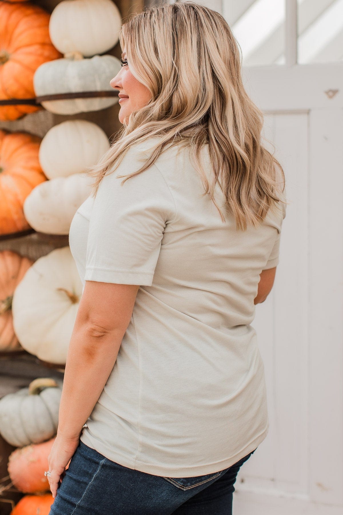 "Thankful" Floral Graphic Tee- Light Taupe