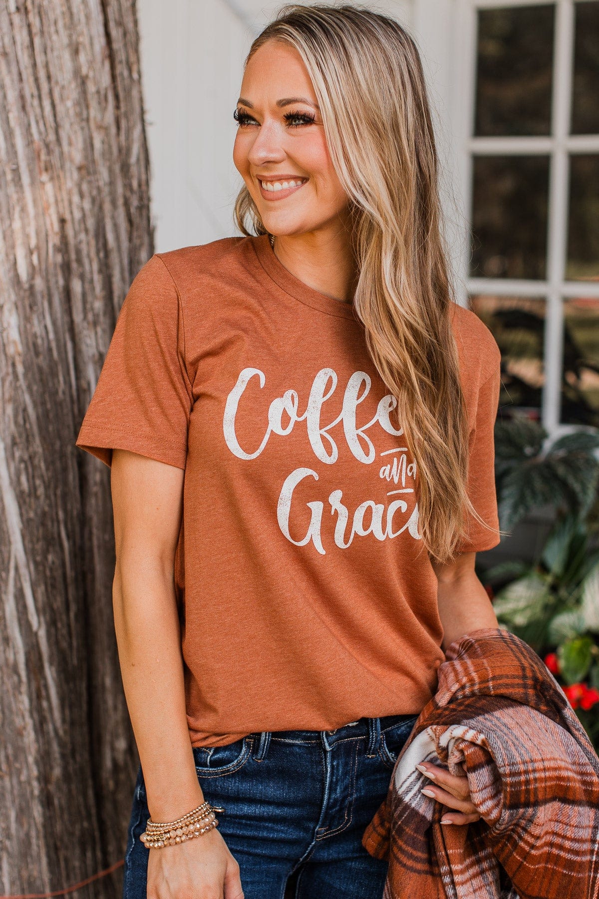 "Coffee & Grace" Graphic Tee- Burnt Orange