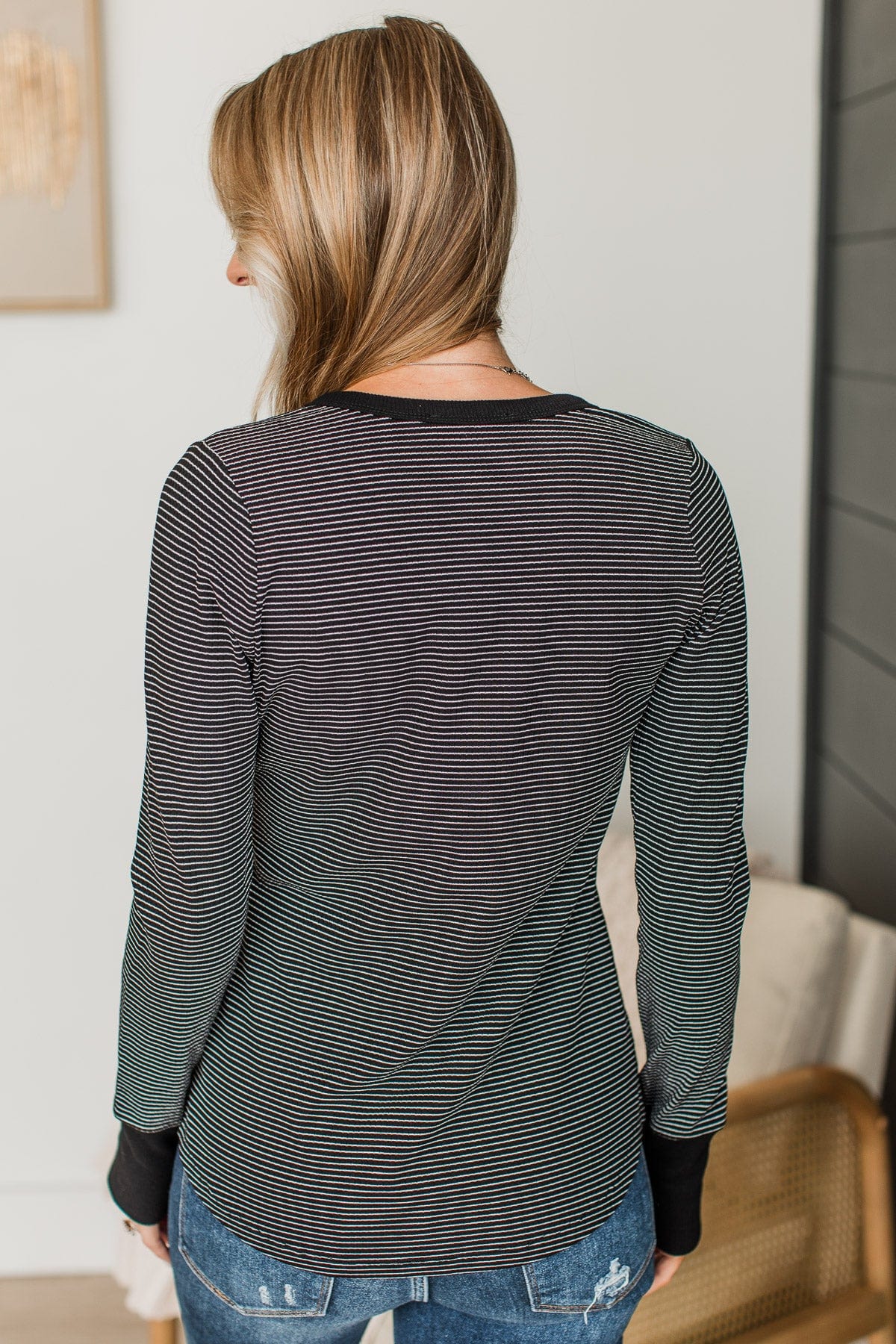 Put You First Striped Knit Top- Black