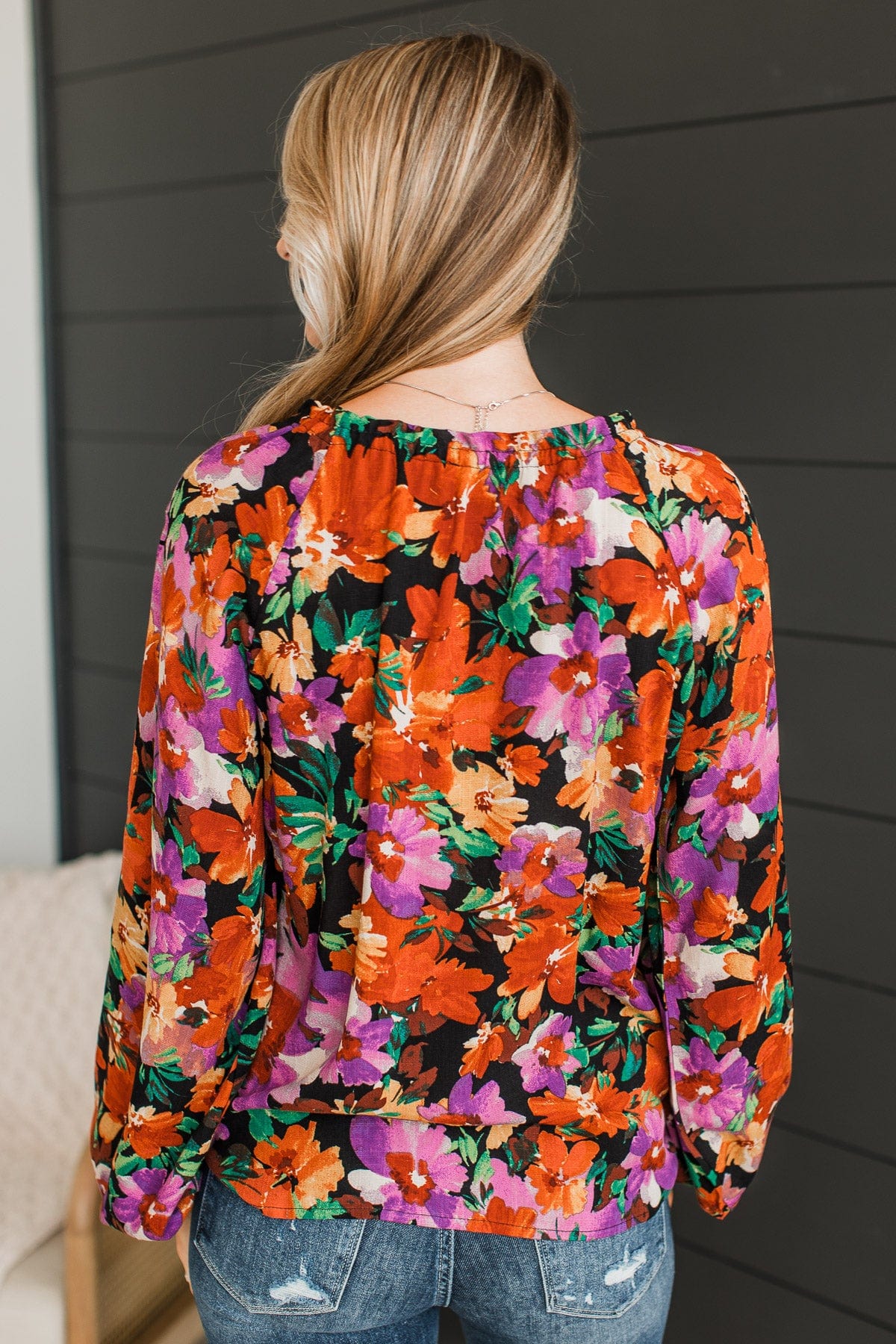 Won't Miss A Thing Floral Blouse- Black, Purple, & Rust
