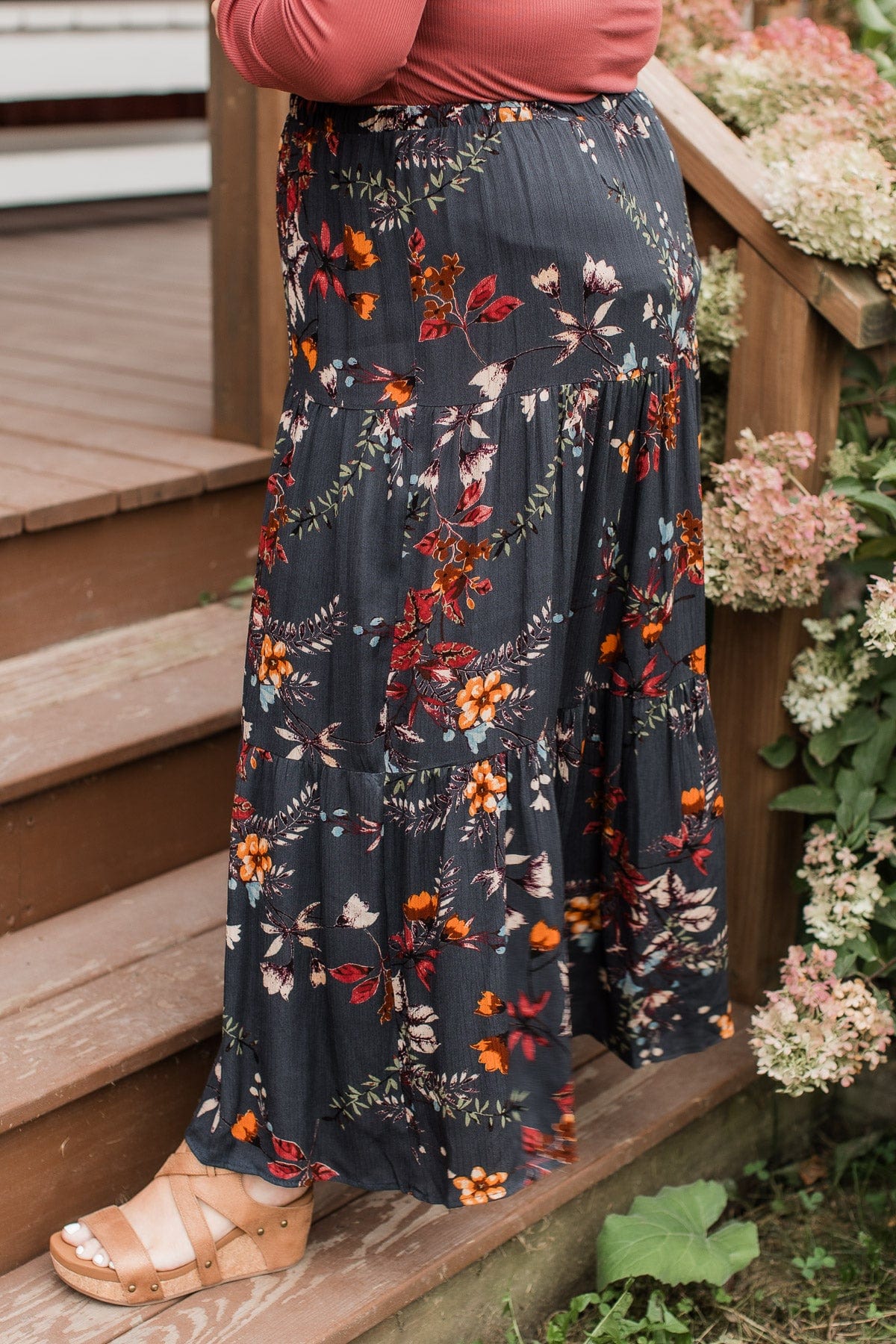 Sweet Like Honey Floral Skirt- Navy