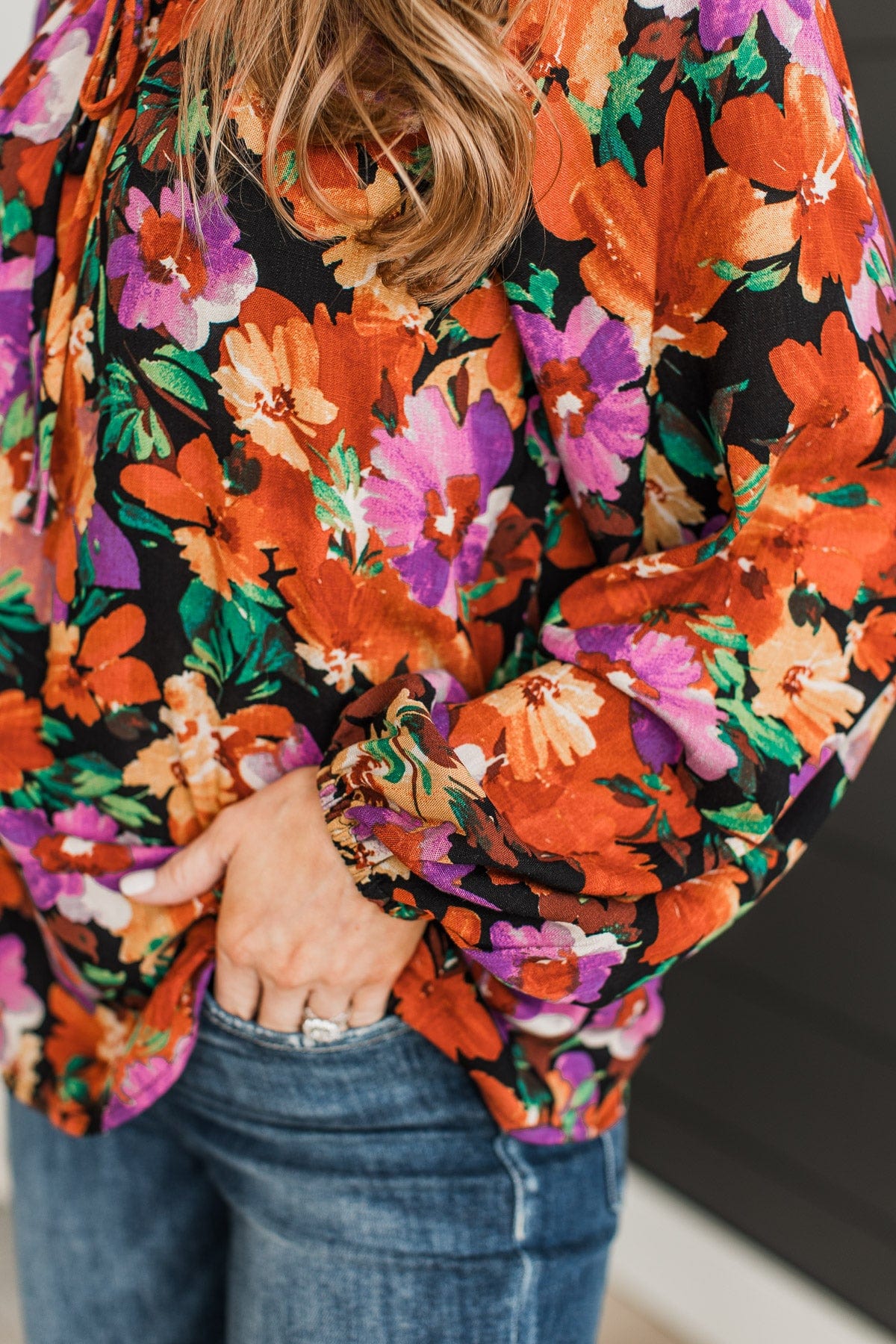 Won't Miss A Thing Floral Blouse- Black, Purple, & Rust