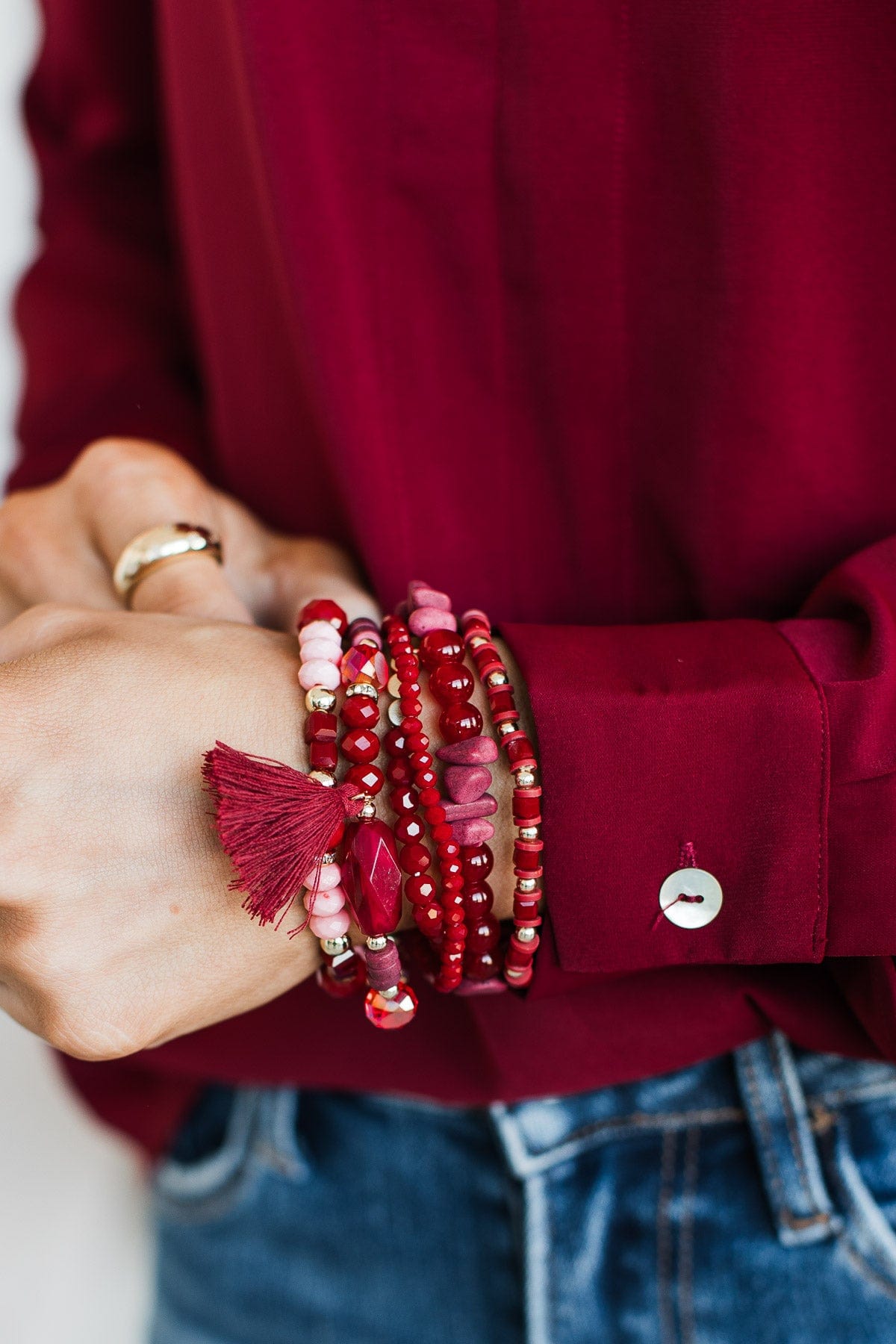 Focus On You Stackable Bracelet Set- Burgundy