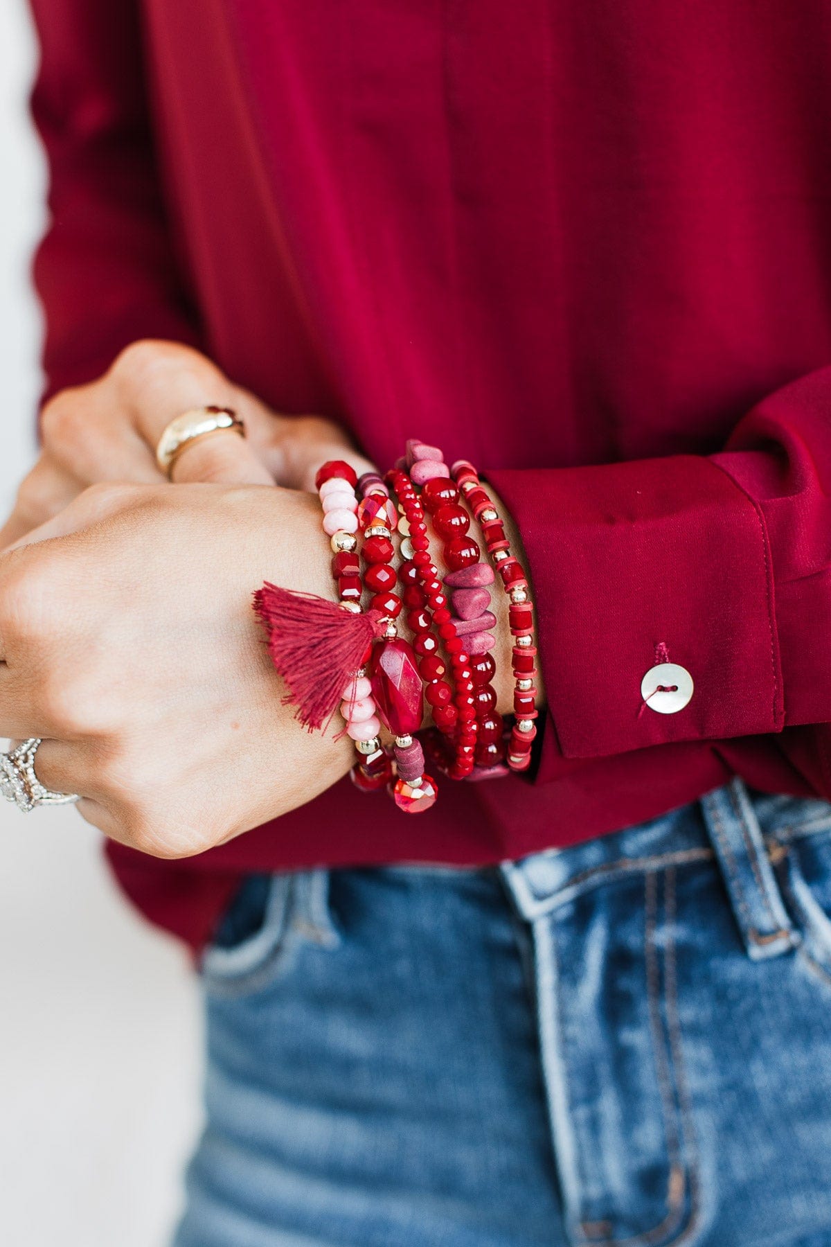 Focus On You Stackable Bracelet Set- Burgundy