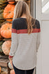 Sweet In Stripes Color Block Top- Ivory & Brick