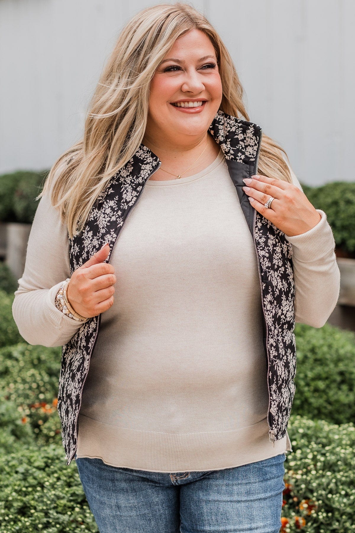 Just Perfect Floral Puffer Vest- Black